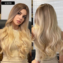 将图片加载到图库查看器,Long Womens Wigs with Bangs Ombre Brown Platinum Blonde Wigs Side Part Synthetic Wavy Wigs Women Cosplay Party Wigs For Black Women Cosplay Wigs For Women