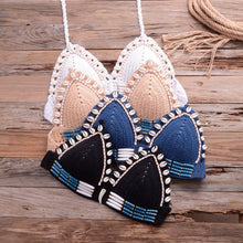 Load image into Gallery viewer, Vintage Blue Bikinis 2 Piece Halter Bikini Set Women High Waist Sequin Swimsuit Set Handmade Crochet High Quality Swimsuit Women Push Up Swimwear Knitted Beach Wear Bathing Suit