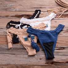 Load image into Gallery viewer, Vintage Blue Bikinis 2 Piece Halter Bikini Set Women High Waist Sequin Swimsuit Set Handmade Crochet High Quality Swimsuit Women Push Up Swimwear Knitted Beach Wear Bathing Suit