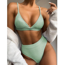 Load image into Gallery viewer, Female Swimsuit Women String Triangle Top Bikini Bottom Printed Push Up Swimsuit Bikini Sets Two Piece Split Button Beachwear Bathing Suit High Waist Bathing Suit High Cut