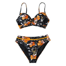 将图片加载到图库查看器,Push Up Floral Bikini Sets Women Two Pieces Swimsuits Women's Bathing Suits Push Up Halter Bandage Bikini Floral Printing Swim Bottoms Two Piece Swimsuits New Girl Beach Bathing Suits Swimwear