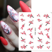 Load image into Gallery viewer, Autumn Simple Green Pink Pattern Water Nail Decal Sticker Flower Leaf Tree Winter Slider For Nail Art Manicuring Decoration Decals for Nail Art Decoration Including Hearts Stars Letters Bowknot Leaves Flowers Plants Fruits Butterflies