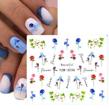 Load image into Gallery viewer, Autumn Simple Green Pink Pattern Water Nail Decal Sticker Flower Leaf Tree Winter Slider For Nail Art Manicuring Decoration Decals for Nail Art Decoration Including Hearts Stars Letters Bowknot Leaves Flowers Plants Fruits Butterflies