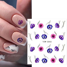 Load image into Gallery viewer, Autumn Simple Green Pink Pattern Water Nail Decal Sticker Flower Leaf Tree Winter Slider For Nail Art Manicuring Decoration Decals for Nail Art Decoration Including Hearts Stars Letters Bowknot Leaves Flowers Plants Fruits Butterflies