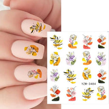 Load image into Gallery viewer, Autumn Simple Green Pink Pattern Water Nail Decal Sticker Flower Leaf Tree Winter Slider For Nail Art Manicuring Decoration Decals for Nail Art Decoration Including Hearts Stars Letters Bowknot Leaves Flowers Plants Fruits Butterflies