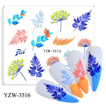 Load image into Gallery viewer, Autumn Simple Green Pink Pattern Water Nail Decal Sticker Flower Leaf Tree Winter Slider For Nail Art Manicuring Decoration Decals for Nail Art Decoration Including Hearts Stars Letters Bowknot Leaves Flowers Plants Fruits Butterflies