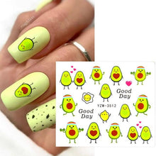Load image into Gallery viewer, Autumn Simple Green Pink Pattern Water Nail Decal Sticker Flower Leaf Tree Winter Slider For Nail Art Manicuring Decoration Decals for Nail Art Decoration Including Hearts Stars Letters Bowknot Leaves Flowers Plants Fruits Butterflies