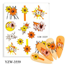 Load image into Gallery viewer, Autumn Simple Green Pink Pattern Water Nail Decal Sticker Flower Leaf Tree Winter Slider For Nail Art Manicuring Decoration Decals for Nail Art Decoration Including Hearts Stars Letters Bowknot Leaves Flowers Plants Fruits Butterflies