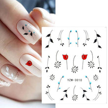 Load image into Gallery viewer, Autumn Simple Green Pink Pattern Water Nail Decal Sticker Flower Leaf Tree Winter Slider For Nail Art Manicuring Decoration Decals for Nail Art Decoration Including Hearts Stars Letters Bowknot Leaves Flowers Plants Fruits Butterflies