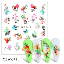Load image into Gallery viewer, Autumn Simple Green Pink Pattern Water Nail Decal Sticker Flower Leaf Tree Winter Slider For Nail Art Manicuring Decoration Decals for Nail Art Decoration Including Hearts Stars Letters Bowknot Leaves Flowers Plants Fruits Butterflies