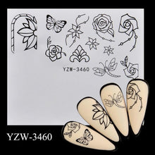 Load image into Gallery viewer, Autumn Simple Green Pink Pattern Water Nail Decal Sticker Flower Leaf Tree Winter Slider For Nail Art Manicuring Decoration Decals for Nail Art Decoration Including Hearts Stars Letters Bowknot Leaves Flowers Plants Fruits Butterflies