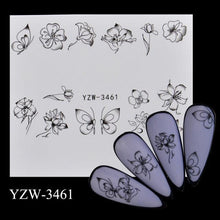 Load image into Gallery viewer, Autumn Simple Green Pink Pattern Water Nail Decal Sticker Flower Leaf Tree Winter Slider For Nail Art Manicuring Decoration Decals for Nail Art Decoration Including Hearts Stars Letters Bowknot Leaves Flowers Plants Fruits Butterflies
