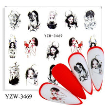 Load image into Gallery viewer, Autumn Simple Green Pink Pattern Water Nail Decal Sticker Flower Leaf Tree Winter Slider For Nail Art Manicuring Decoration Decals for Nail Art Decoration Including Hearts Stars Letters Bowknot Leaves Flowers Plants Fruits Butterflies