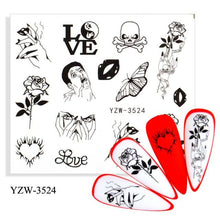 Load image into Gallery viewer, Autumn Simple Green Pink Pattern Water Nail Decal Sticker Flower Leaf Tree Winter Slider For Nail Art Manicuring Decoration Decals for Nail Art Decoration Including Hearts Stars Letters Bowknot Leaves Flowers Plants Fruits Butterflies