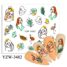 Load image into Gallery viewer, Autumn Simple Green Pink Pattern Water Nail Decal Sticker Flower Leaf Tree Winter Slider For Nail Art Manicuring Decoration Decals for Nail Art Decoration Including Hearts Stars Letters Bowknot Leaves Flowers Plants Fruits Butterflies