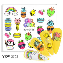 Load image into Gallery viewer, Avocado Fruit Transfer Nail Stickers Charms Winter Water Sticker For Nails Sliders Character Image Tattoo Decal Decoration Cute Summer Nail Art Stickers Summer Fruit Stickers on Nails Unicorn Banana Cherry Avocado Dog Strawberry Nail Art Decals