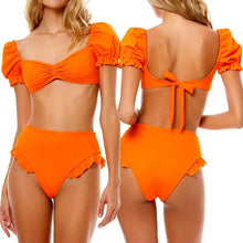 Load image into Gallery viewer, Bikini New 2 Piece Women Swimsuit Women's High Waist Bikini Set Fashion Puff Sleeve Swimwear Set Bathing Suits Solid Color Short Puff Sleeve Summer High Waist Cut Backless Bathing Suit Beachwear