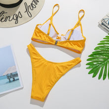 将图片加载到图库查看器,Bikini Swimwear Women Green Swimsuits Bathing Suit Beachwear Women's Ribbed Braided String Bikini Lace Up Swimsuit Square Collar High Cut Bathing Suit