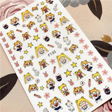 Load image into Gallery viewer, Cute rabbit Cute cat Japanese Justice Girl 3D Back Glue Nail Sticker Nail Decoration Nail Art Nail Ornament Self Adhesive Nail Decals for Nail Art Decoration Including Hearts Stars Letters Bowknot Leaves Flowers Plants Fruits Butterflies for Woman