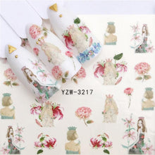 Load image into Gallery viewer, Flower Animal Designs Water Transfer Sticker Nail Art Decals Fashion Wraps Tips Manicure Tools Nail Watermark Decals iridescent Decoration Nail Self-Adhesive Decals Nail Stickers Water Transfer Fresh Nail Decals for Nail Art