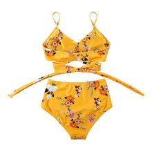 Load image into Gallery viewer, Modern Floral Bikini 2 Pieces Flower Print Bikini Set Women Crisscross High Waist String 2 Piece Bathing Suits High Waist Women's Swimsuit Shorts Solid Bikini Floral Summer Bikini Set