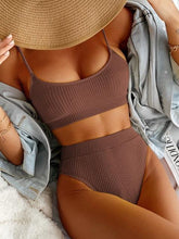 Load image into Gallery viewer, High Waist Bikinis Swimwear Women Push Up Swimsuits Solid High Waist Bikini Sets Sporty Two Pieces Swimsuit Scoop Neck Bathing Suits for Women Ribbed Bathing Suits High Cut Summer Beachwear