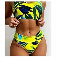 将图片加载到图库查看器,Push Up Women Bikinis Swimwear Women's Bathing Suits Push Up Halter Bandage Bikini Floral Printing Swim Bottoms Two Piece Swimsuits Women Swimsuits Bathing Suit Halter Leaf Print Beach Wear Plus Size