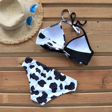 将图片加载到图库查看器,Push Up Women Bikinis Swimwear Women's Bathing Suits Push Up Halter Bandage Bikini Floral Printing Swim Bottoms Two Piece Swimsuits Women Swimsuits Bathing Suit Halter Leaf Print Beach Wear Plus Size