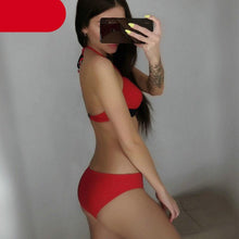将图片加载到图库查看器,Push Up Women Bikinis Swimwear Women's Bathing Suits Push Up Halter Bandage Bikini Floral Printing Swim Bottoms Two Piece Swimsuits Women Swimsuits Bathing Suit Halter Leaf Print Beach Wear Plus Size