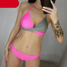 将图片加载到图库查看器,Push Up Women Bikinis Swimwear Women's Bathing Suits Push Up Halter Bandage Bikini Floral Printing Swim Bottoms Two Piece Swimsuits Women Swimsuits Bathing Suit Halter Leaf Print Beach Wear Plus Size