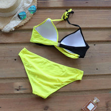 将图片加载到图库查看器,Push Up Women Bikinis Swimwear Women's Bathing Suits Push Up Halter Bandage Bikini Floral Printing Swim Bottoms Two Piece Swimsuits Women Swimsuits Bathing Suit Halter Leaf Print Beach Wear Plus Size