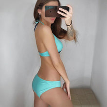 将图片加载到图库查看器,Push Up Women Bikinis Swimwear Women's Bathing Suits Push Up Halter Bandage Bikini Floral Printing Swim Bottoms Two Piece Swimsuits Women Swimsuits Bathing Suit Halter Leaf Print Beach Wear Plus Size