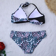 将图片加载到图库查看器,Push Up Women Bikinis Swimwear Women's Bathing Suits Push Up Halter Bandage Bikini Floral Printing Swim Bottoms Two Piece Swimsuits Women Swimsuits Bathing Suit Halter Leaf Print Beach Wear Plus Size