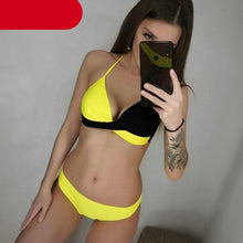 将图片加载到图库查看器,Push Up Women Bikinis Swimwear Women's Bathing Suits Push Up Halter Bandage Bikini Floral Printing Swim Bottoms Two Piece Swimsuits Women Swimsuits Bathing Suit Halter Leaf Print Beach Wear Plus Size