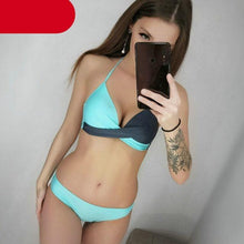 将图片加载到图库查看器,Push Up Women Bikinis Swimwear Women's Bathing Suits Push Up Halter Bandage Bikini Floral Printing Swim Bottoms Two Piece Swimsuits Women Swimsuits Bathing Suit Halter Leaf Print Beach Wear Plus Size