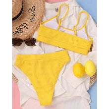 Load image into Gallery viewer, High Waist Bikinis Swimwear Women Push Up Swimsuits Solid High Waist Bikini Sets Sporty Two Pieces Swimsuit Scoop Neck Bathing Suits for Women Ribbed Bathing Suits High Cut Summer Beachwear