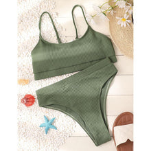 Load image into Gallery viewer, High Waist Bikinis Swimwear Women Push Up Swimsuits Solid High Waist Bikini Sets Sporty Two Pieces Swimsuit Scoop Neck Bathing Suits for Women Ribbed Bathing Suits High Cut Summer Beachwear