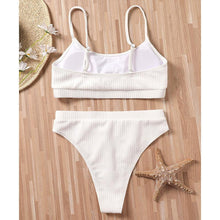 Load image into Gallery viewer, High Waist Bikinis Swimwear Women Push Up Swimsuits Solid High Waist Bikini Sets Sporty Two Pieces Swimsuit Scoop Neck Bathing Suits for Women Ribbed Bathing Suits High Cut Summer Beachwear