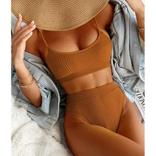 Load image into Gallery viewer, High Waist Bikinis Swimwear Women Push Up Swimsuits Solid High Waist Bikini Sets Sporty Two Pieces Swimsuit Scoop Neck Bathing Suits for Women Ribbed Bathing Suits High Cut Summer Beachwear