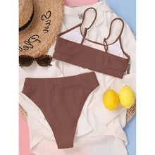 Load image into Gallery viewer, High Waist Bikinis Swimwear Women Push Up Swimsuits Solid High Waist Bikini Sets Sporty Two Pieces Swimsuit Scoop Neck Bathing Suits for Women Ribbed Bathing Suits High Cut Summer Beachwear