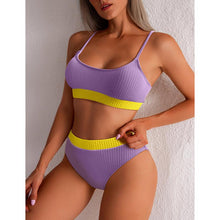 Load image into Gallery viewer, High Waist Bikinis Swimwear Women Push Up Swimsuits Solid High Waist Bikini Sets Sporty Two Pieces Swimsuit Scoop Neck Bathing Suits for Women Ribbed Bathing Suits High Cut Summer Beachwear