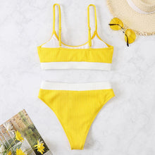 Load image into Gallery viewer, High Waist Bikinis Swimwear Women Push Up Swimsuits Solid High Waist Bikini Sets Sporty Two Pieces Swimsuit Scoop Neck Bathing Suits for Women Ribbed Bathing Suits High Cut Summer Beachwear