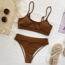 Load image into Gallery viewer, High Waist Bikini Swimsuits Women Push Up Swimwear Ribbed Bathing Suit Strap Bikinis Set Beachwear High Waist Bathing Suit Full Coverage Two Piece Swimsuit