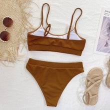 Load image into Gallery viewer, High Waist Bikini Swimsuits Women Push Up Swimwear Ribbed Bathing Suit Strap Bikinis Set Beachwear High Waist Bathing Suit Full Coverage Two Piece Swimsuit