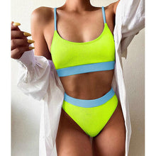 Load image into Gallery viewer, High Waist Bikini Swimsuits Women Push Up Swimwear Ribbed Bathing Suit Strap Bikinis Set Beachwear High Waist Bathing Suit Full Coverage Two Piece Swimsuit