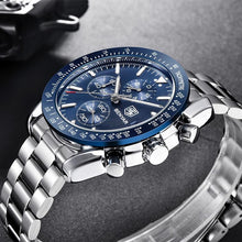 Load image into Gallery viewer, New Men Silver Blue Watch Business Analog Chronogragh Full Steel Luxury Casual Male Waterproof Sports Design Watches