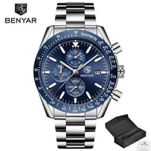 Load image into Gallery viewer, New Men Silver Blue Watch Business Analog Chronogragh Full Steel Luxury Casual Male Waterproof Sports Design Watches
