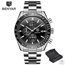 Load image into Gallery viewer, New Men Silver Blue Watch Business Analog Chronogragh Full Steel Luxury Casual Male Waterproof Sports Design Watches