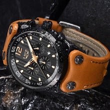Load image into Gallery viewer, Men's Waterproof Watch With Leather Belts, Chronometers And Day Display Fluorescent Pointers Excellent Gift Unique Design