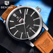 将图片加载到图库查看器,Business Fashion Men Watches Brown Luxury Military Leather Band Wristwatches Date Week Display Watch